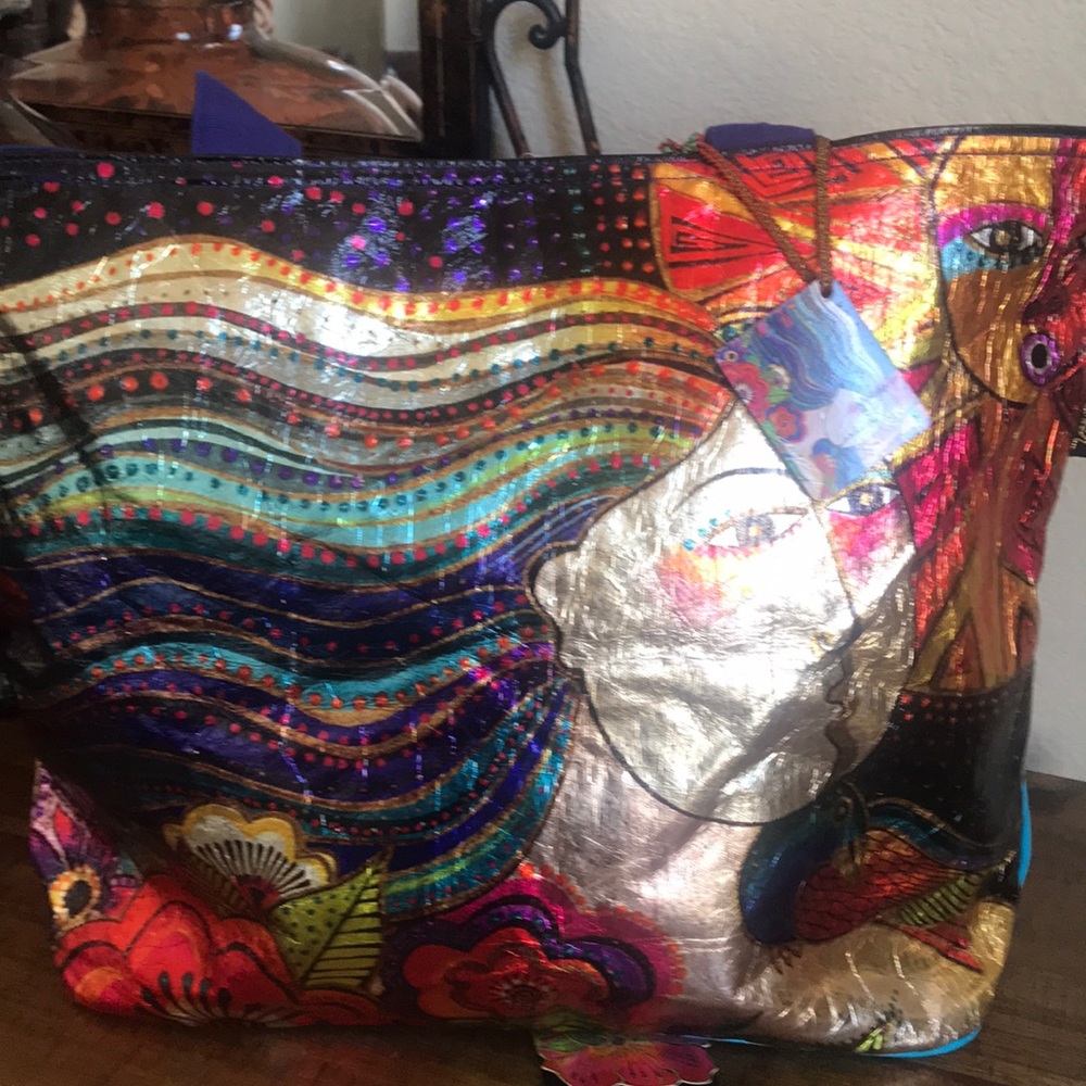 Laurel Burch Multicolor Metallic Art Tote